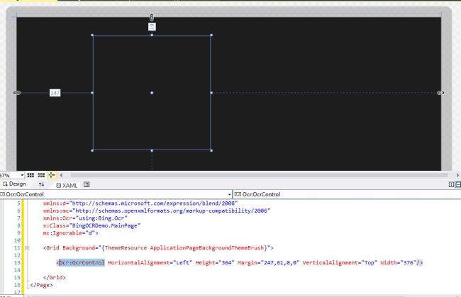 OcrControl on the design view